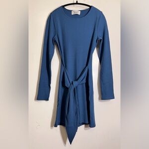 Reformation Blue Ribbed Dress with Tie Detail at Front